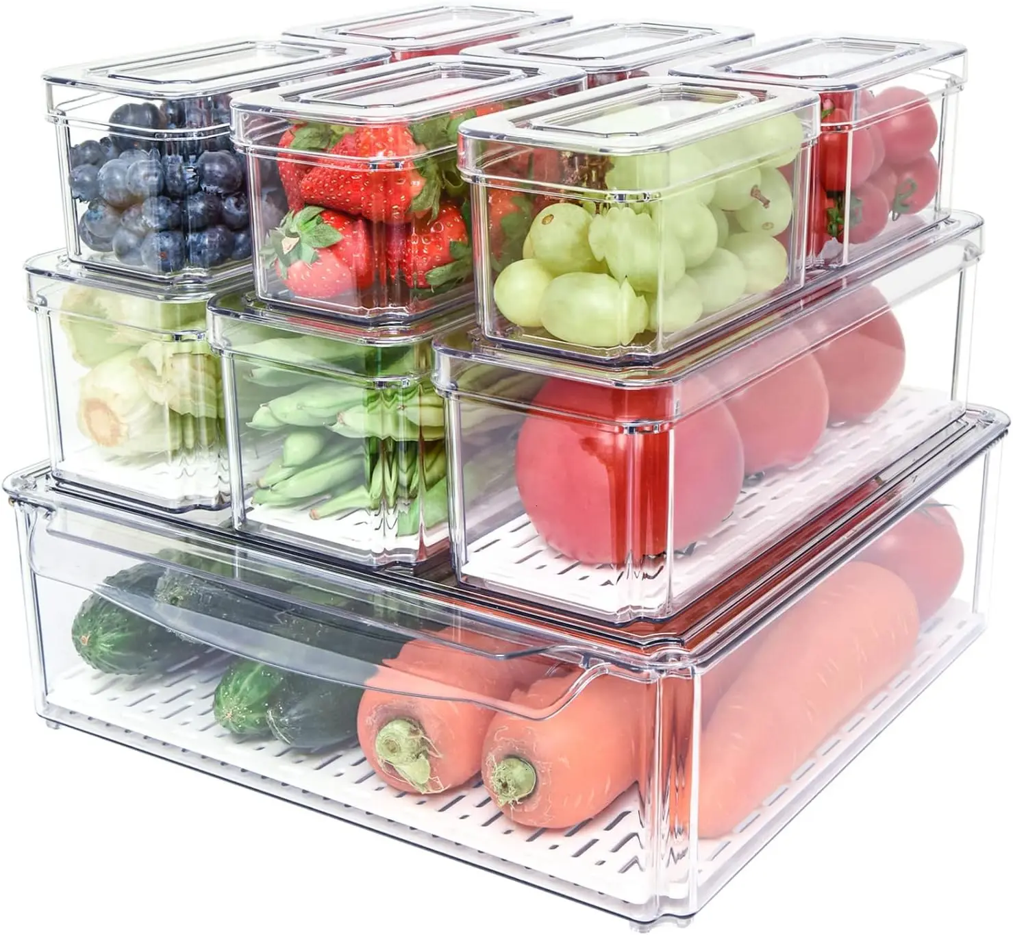 10 Pack Fridge Organizer, Stackable Refrigerator Organizer Bins with Lids, BPA-Free Produce Fruit Storage Containers for Storage Clear for Food, Drinks, Vegetable Storage