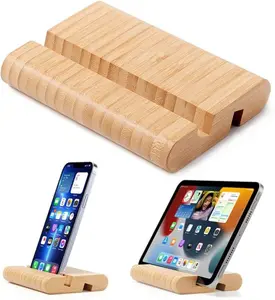 Bamboo Cell Phone Stand Wooden Tablet Stand for Desktop, Wood Cell Phone Holder Desk Tablet Holder Mobile Stand for iPhone iPad Tablets and All Phones (Large Size)