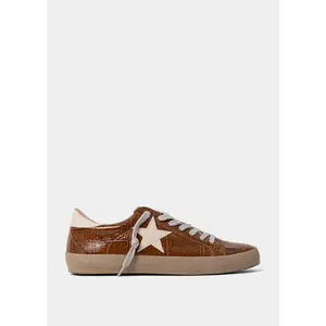 PAULA Camel Croco Sneaker with Faux Croco Texture Rich Camel Color Lace-Up Closure Neutral Rubber Sole Statement Star Patch