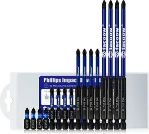 16 Pack Phillips Impact Driver Bits, #2 Phillips    Bits Set, 1" - 6" S2 Alloy Steel Impact Bits, 1/4" Hex Shank  Drill Bit, CNC Machined ph2 Impact Drill Bits