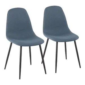 Dreamzon Pebble Contemporary Chair in Black Steel and Blue Fabric by LumiSource - Set of 2