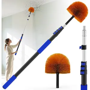 26FT Reach Cobweb Duster, Outdoor Spider Web Cleaner Brush with 5-20FT Telescoping Extension Pole, Aluminium Heavy Duty, Medium Stiff Bristles Spider Web Brush for Outdoor & Indoor Cleaning