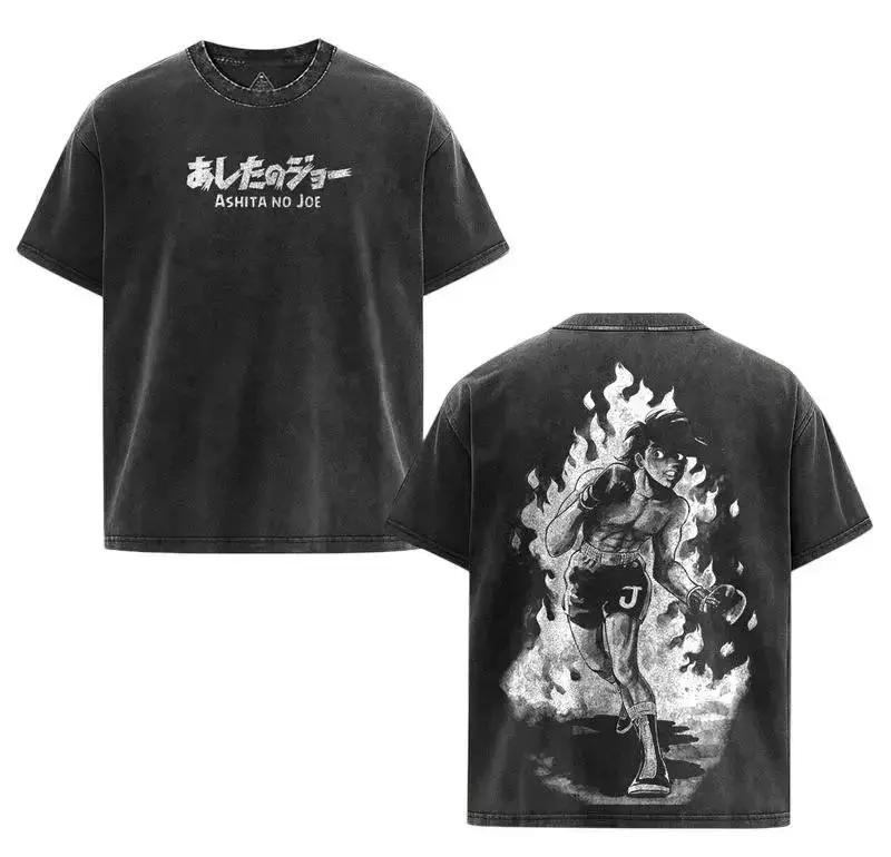 Men's Oversized Unisex Japanese Hot Anime Tomorrow's Joe Joe Yabuki Streetwear T-Shirt, Washed Short-Sleeve Top, High-Quality Soft Comfortable Everyday Women's Tee, Shortsleeve