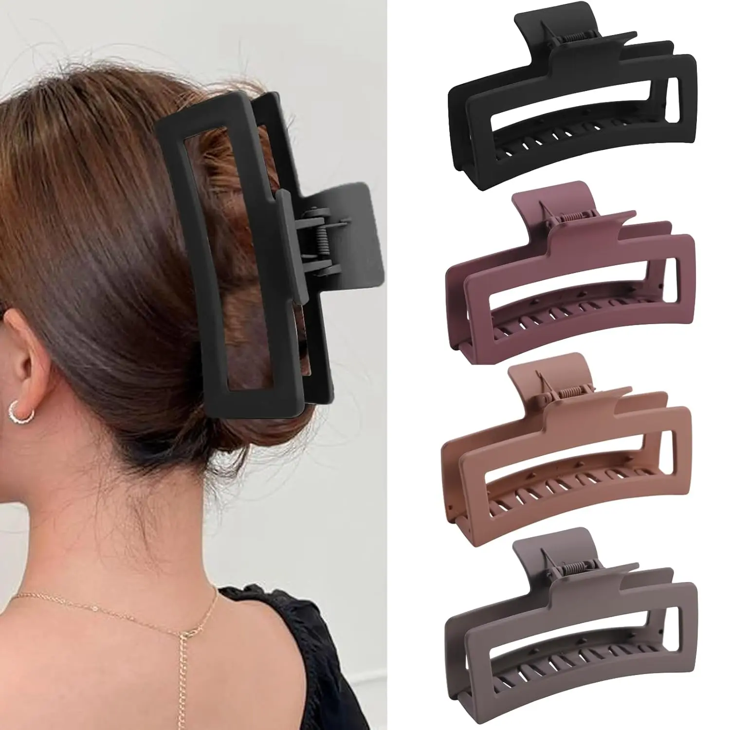 5 Inche  Claw Clips for Thick and Long Hair, 4 Pack Xl   Matte Non-slip Rectangle Hair Clips for Women, Big  Hold Jaw MultiColor1