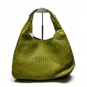 Pre-owned BOTTEGA VENETA Green Intrecciato Woven Nappa Leather Medium Veneta Hobo Bag