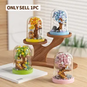 Seasonal Flower Tree Building Blocks over 150 Pieces, Dustproof Cover, Color Box Pack, 3D Toy Decoration, Home Decor Gift Ideas, Creative Building Block, Building Block Sets