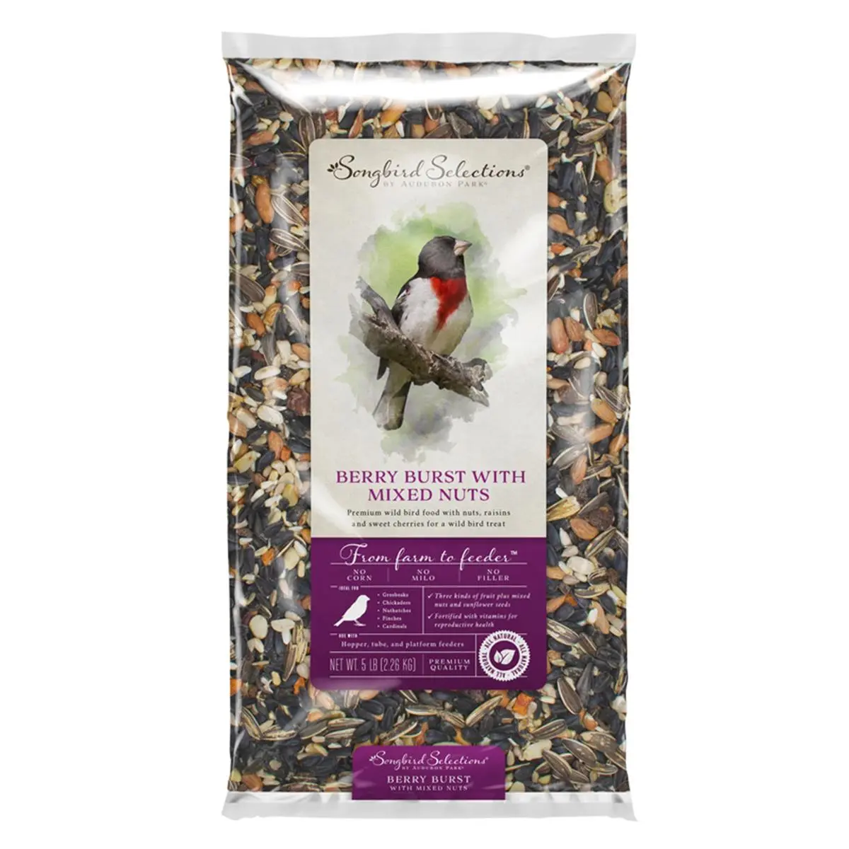 212 MAIN Chickadees & Nuthatches Wild Bird Food, 5lb Global Harvest Foods Songbird Selections Fruits & Nuts Mix for Pet Bird Feeding