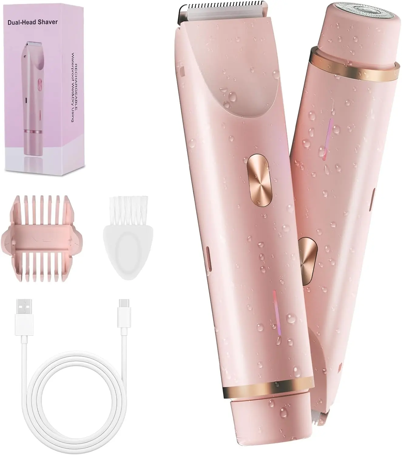 Women's Glow Aura 2-in-1 Pink Electric Trimmer & Comb - 2026 Dual Bikini & Facial Razor, Pain-Free Rechargeable Battery Shaver, Replaceable Head for Gentle Daily Hair Removal & Smooth Skin, Gift Stainless Steel