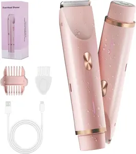Women's Glow Aura 2-in-1 Pink Electric Trimmer & Comb - 2026 Dual Bikini & Facial Razor, Pain-Free Rechargeable Battery Shaver, Replaceable Head for Gentle Daily Hair Removal & Smooth Skin, Gift Stainless Steel