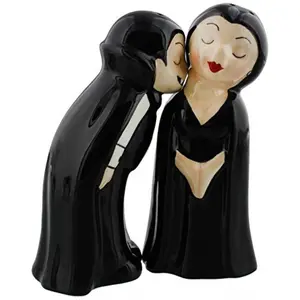 2-Piece Vampire Love at First Bite Set of Kissing Salt and Pepper Shakers, 4-Inch, Black