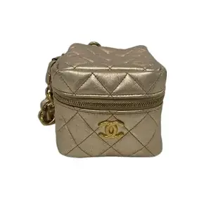 Pre-owned CHANEL Leather Clutches & Wristlets Gold Lambskin Vanity Pouch Wristlet