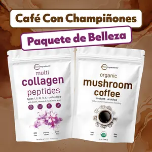 Paquete de Café de Setas para la Belleza: olvo de Colágeno Hidrolizado Multi Tipo 1LB+ Café de Setas Instantáneo 14oz Paquete de Café de Setas para la Belleza: olvo de Colágeno Hidrolizado Multi Tipo 1LB+ Café de Setas Instantáneo 14oz