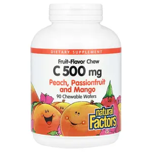 Natural Factors Fruit-Flavor Chew Vitamin C, Peach, Passionfruit and Mango, 500 mg, 90 Chewable Wafers