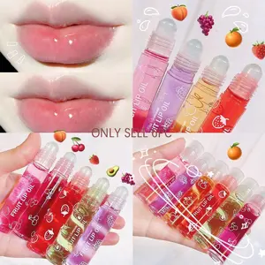 6-Piece Fruit Lip Treatment Oil Set, Peach/grape/strawberry Flavors, Precision Roll-On Design, Hydrating & Non-Sticky, Daily Care & Makeup Base