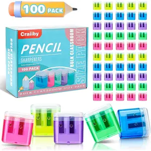 100 Pack Pencil Sharpeners Bulk - Colored Handheld Pencil Crayon Double Hole Sharpener, School Classroom Supplies