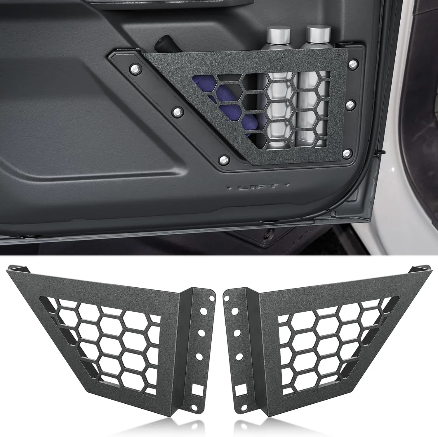 Front Door Storage Pockets Box Compatible with Ford Bronco 2021 2022 2023 2024 2025 2026, Cup Holder Door Side Organizer Molle Panels Expansion Interior Accessories (2/4 Doors, Black, 2 PCS)