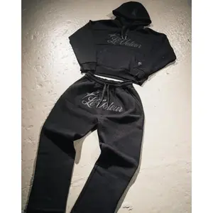 Men’s Y2K Hip Hop Two-Piece Set - Hoodie & Sweatpants with Embroidered Letters and Rhinestone Sequins Clothing Men’s Fashion