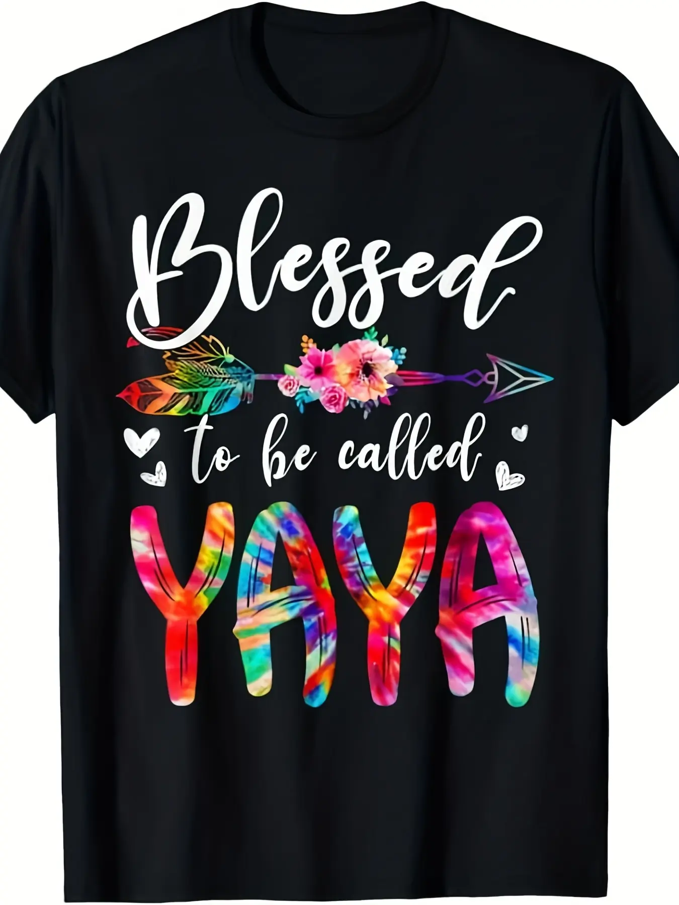 Men's & Women's Blessed to Be Called Mom & Yaya Floral Tie-Dye T-Shirt -220gsm Pure Retro Round Neck Short Sleeve Shirt, Matching Family Mother's Day Outfits