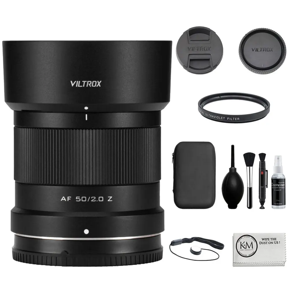 Viltrox AF 50mm f/2 Air Z Lens Compatible with Nikon Z Mount Bundle with UV Filter + Lens Cap Keeper + Cleaning Kit + Cleaning Cloth (5 Items)