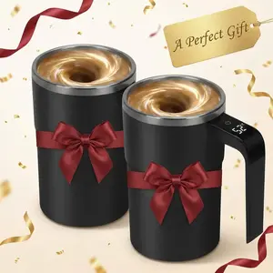 2 Pack Self Stirring Coffee Mug with Fahrenhite Temperature Display, Rechargeable Stirring Mug, Automatic Self Stirring Cup with Lid, For Coffee, Milk and Other Beverages, Black