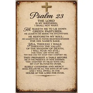 [2D Plane] 1 piece Psalm 23: The LORD is my shepherd Metal plaque - Retro Biblical wall art featuring Hebrew Bible text, iron religious decor, suitable for home, church, office - Christian gift, can be placed on bedside, prayer room, Father's Day gift