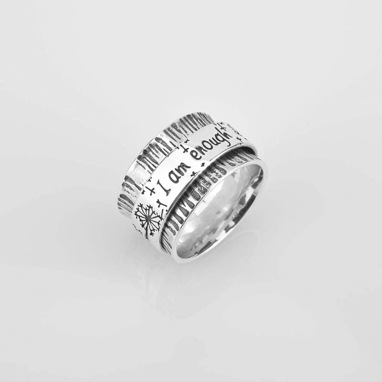 Dandelion Engraved Rotating Ring, Personalized Artificial Gemstone Stackable Ring, Jewelry Accessory, Stackable Rings