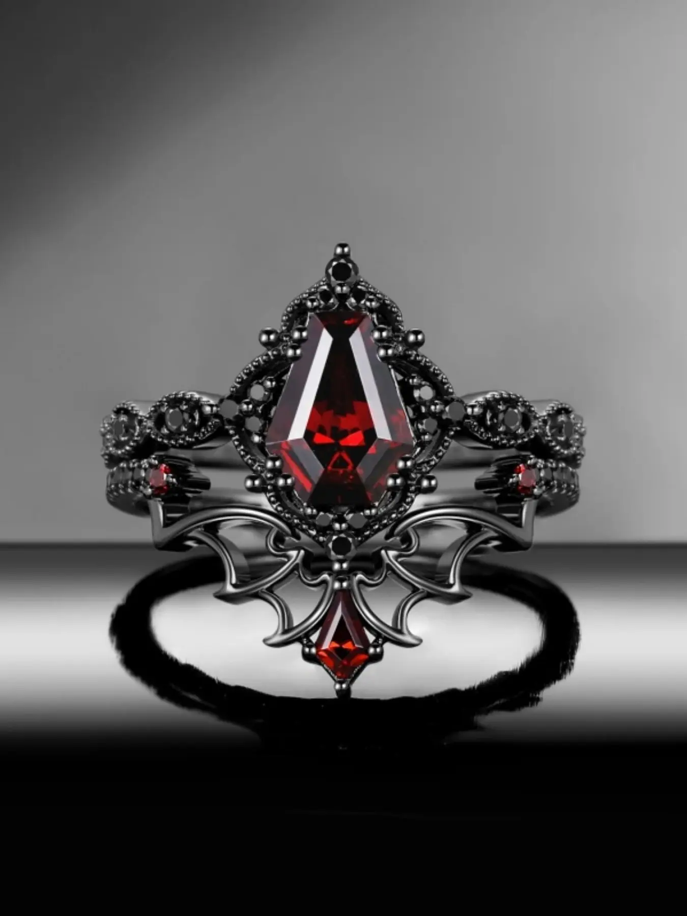 Gothic Punk Coffin Bat Stackable Punk Style Ring Set for Women, Vintage Design Party Jewelry, Unique Personality Ring Collection, Dark Aesthetic Rings