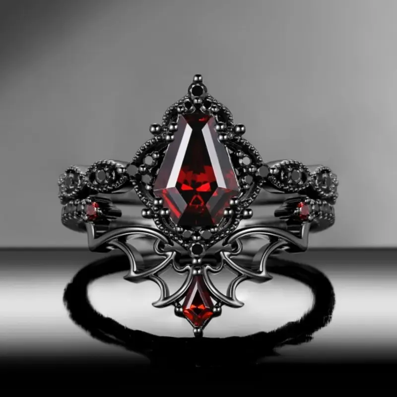 Gothic Punk Coffin Bat Stackable Punk Style Ring Set for Women, Vintage Design Party Jewelry, Unique Personality Ring Collection, Dark Aesthetic Rings