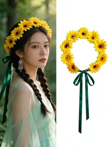 Women Floral Hair Accessories, Handmade Sunflower Flower Ring Headband, Daisy Design, Wedding & Party Wear, Gentle Aesthetic