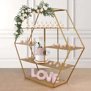 Metal Hexagonal Cake Dessert Display Stand Gold for Balloons Floral Installations & Event Decor 4ft