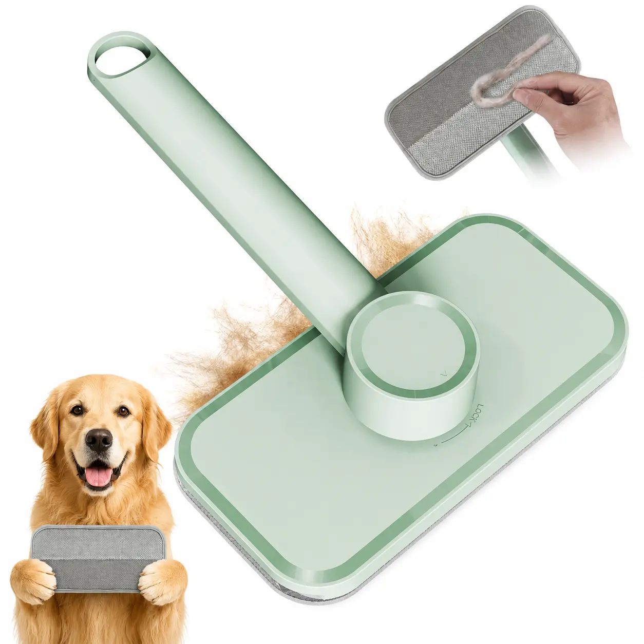 Reusable Pet Fur Removal Tool - Bidirectional Lint Brush with 2 Replaceable Fabric Pads for Couch, Carpet, Clothes, Clean Pet Hair Efficiently