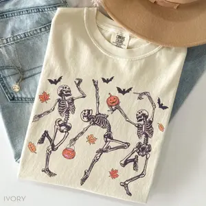 Comfort Colors Vintage Dancing Skeleton TShirt, Halloween T-Shirt, Pumpkin T-Shirt, Retro Halloween TShirt, Spooky Tee