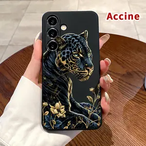 Straight Edge Phone Case Compatible with Samsung Galaxy S26 S23 Ultra S24 Plus S25 S22 Edge Leopard's Graceful Poise Pattern Full Body Protection Shockproof Soft Silicone Cover