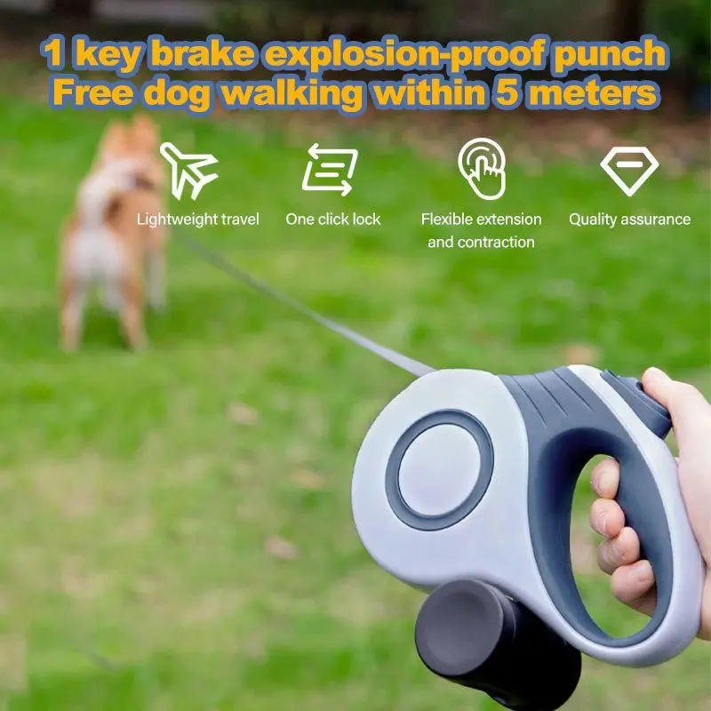 3M/5M Auto-Retractable Dog Leash with Built-in Waste Bag Dispenser | Tangle-Free, Anti-Burst Design for Safe & Convenient Walks | Perfect for Small, Medium & Large Dogs | Durable & Hands-Free Pet Accessory