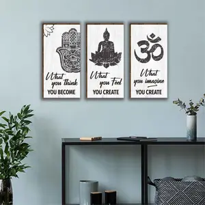 3 wooden yoga meditation wall decorations (thickness 0.3cm) with inspirational quotes, retro Zen decorations, hanging wooden signs, Wooden Wall Art, suitable for bedroom, hallway, bathroom - spiritual home decoration,