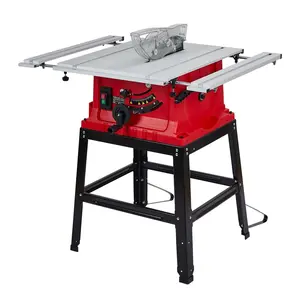 Table Saw, 10 Inch 15A Multifunctional Saw with Stand & Push Stick for Jobside, 90° Cross Cut & 0-45° Bevel Cut, Cutting Speed Up to 5000RPM, Adjustable Blade Height, for Woodworking, Red