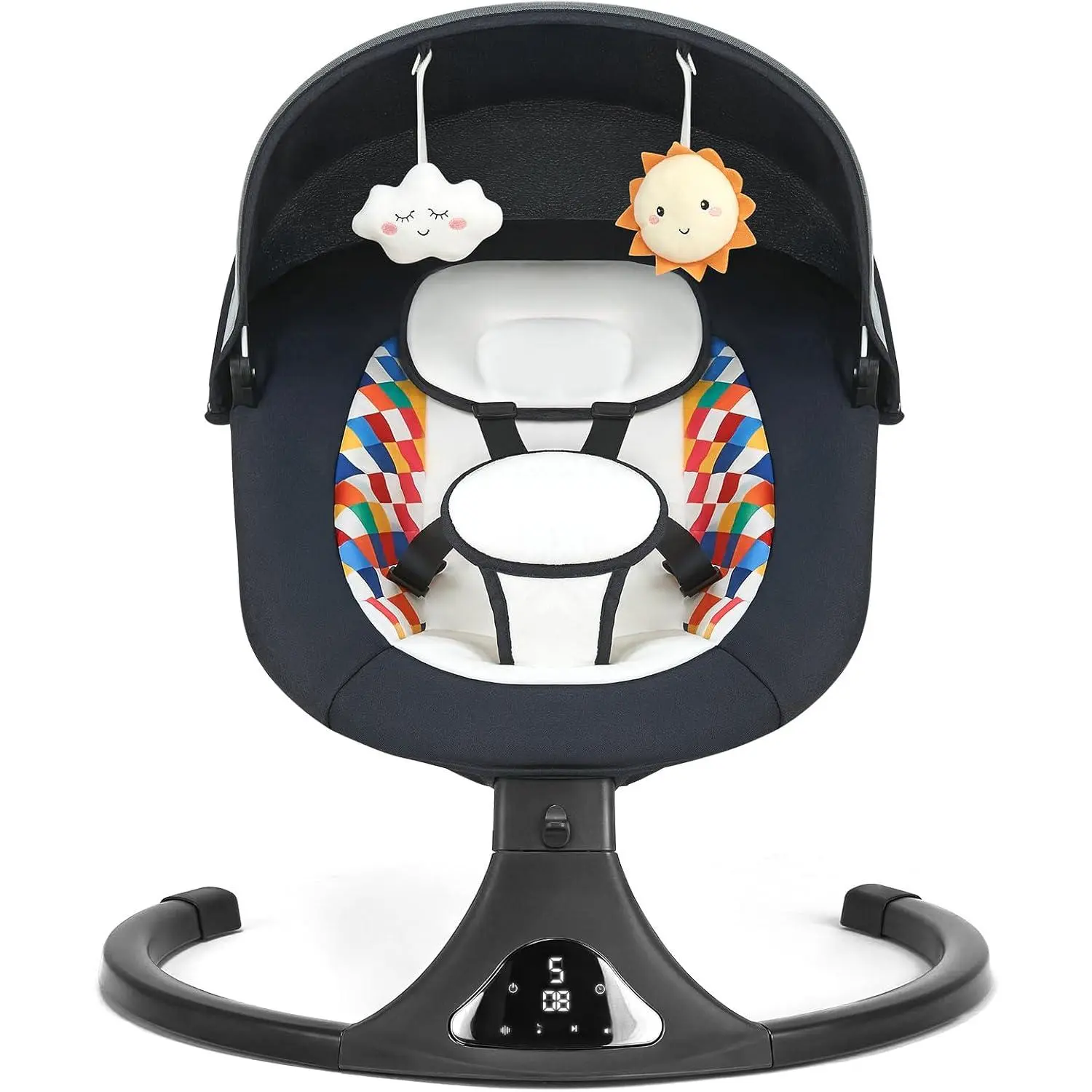 Baby Swing for Infants, 5 Swing Speeds, 12 Lullabies, Bluetooth Music, 3 Timer Settings, Dual Control, Portable Electric Baby Swing