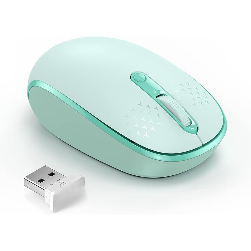 for Laptop, 2.4G Quiet Computer  with USB Receiver, 4 Buttons Portable Cordless Mice for Chromebook, Laptop, PC, , 800/1200/1600 DPI - Mint Green