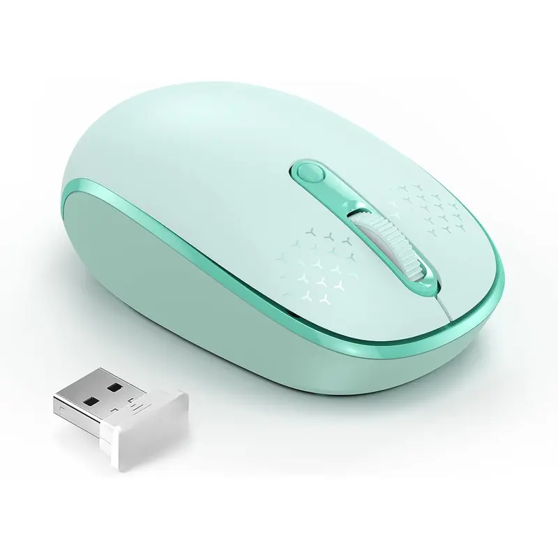 for Laptop, 2.4G Quiet Computer  with USB Receiver, 4 Buttons Portable Cordless Mice for Chromebook, Laptop, PC, , 800/1200/1600 DPI - Mint Green