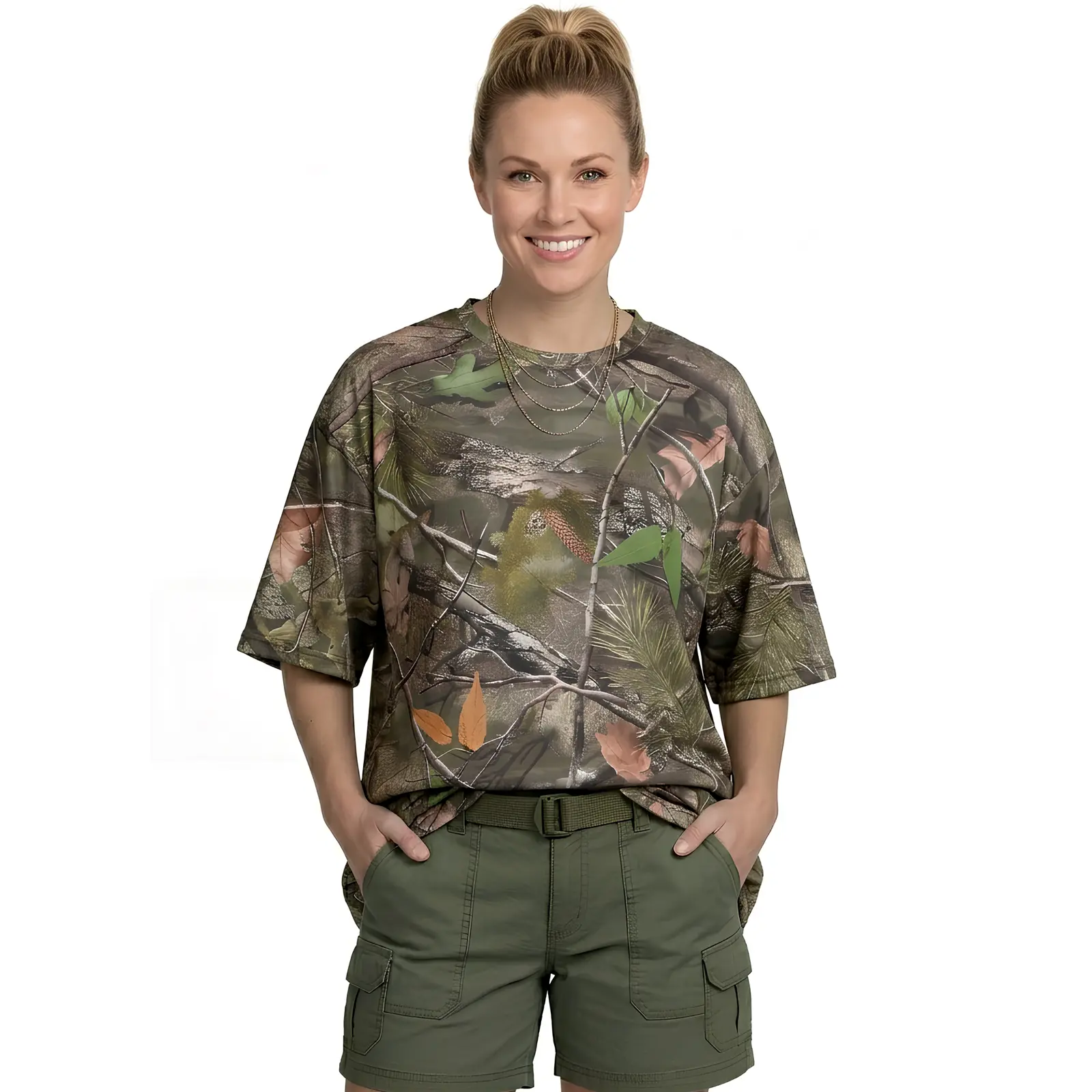 ARRIS Women's Oversized Camo Graphic T-Shirt, Baggy Short Sleeve Top in Soft Stretchy Fabric for Streetwear, Party & Outdoor