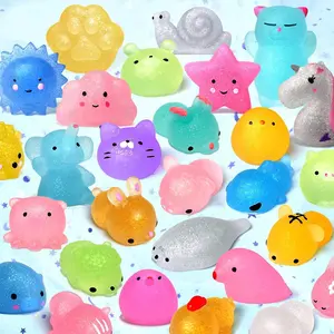 Mochi Animal Squishies Toys 2nd Generation Glitter Mochi Squishy 20pcs Kawaii Mini Squishies Squeeze Toys for Kids Stocking Stuffers Class Prizes Valentines Birthday Gifts Easter Egg Fillers