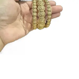 Traditional Antique Design Temple Bangles Set of 3 Gold Tone Intricate Filigree Patterns for Festive Wear