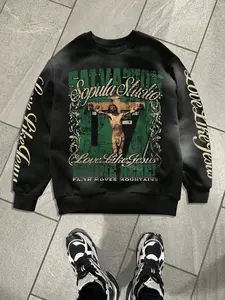 Unisex Loose-Fit Round Neck Sweatshirt, Casual Street Style Jesus Print Pullover, Comfortable Outdoor & Party Wear