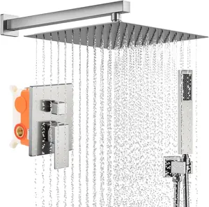 Luxury Shower System Set 10 Inch Rainfall Shower Head (Brushed Nickel) include rough-in valve
