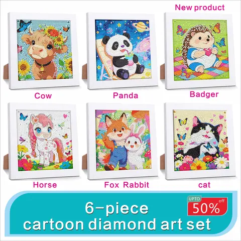 6-Piece 6x6-Inch 5D/3D Cartoon Animation Art Diamond Painting DIY Kit - Beginner-Friendly Needle Crafts Kit, Cloth-Based DIY Craft Supplies, Christmas Gift, Stress Relief, Bedroom Home Decoration