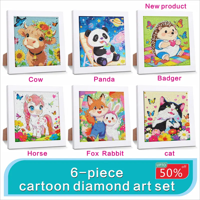6-Piece 6x6-Inch 5D/3D Cartoon Animation Art Diamond Painting DIY Kit - Beginner-Friendly Needle Crafts Kit, Cloth-Based DIY Craft Supplies, Christmas Gift, Stress Relief, Bedroom Home Decoration