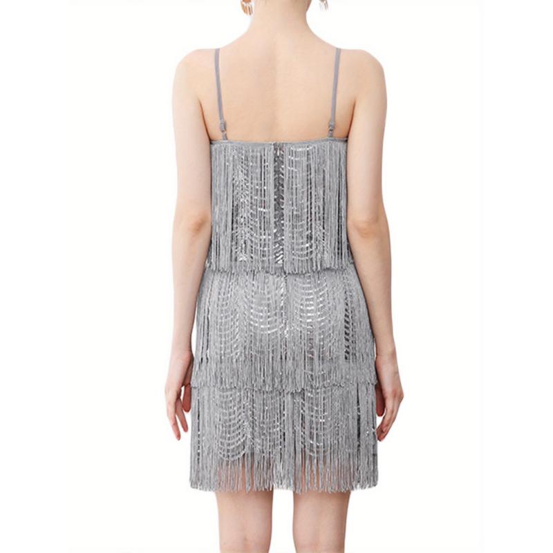 Women Sling Dress, Sleeveless Off Shoulder V Neck Tassels Casual Party Summer Dress Fabric Fit Womenswear Spandex Black Formal