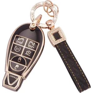 for Dodge Key Fob Cover, 2 3 4 5 6 Buttons Soft TPU Full Covers Protector Key Fob Holder with Leather Keychains Fit for Dodge RAM Charger Challenger Durango Jeep Chrysler Key Fob Case(BP-DDG-6)