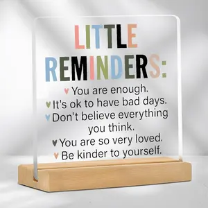 Acrylic Reminder Sign, Creative Inspirational Transparent Desktop Decor Sign with Wooden Base, Novelty Desk Decor for Home Office School Living Room Office Dormitory