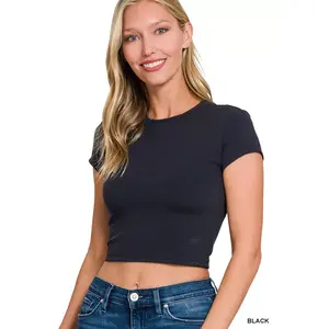 Zenana Cropped Interlock Short Sleeve Top